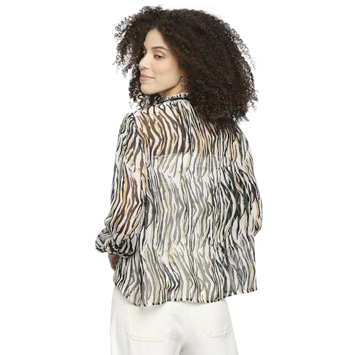 Image of Pepe Jeans Women's Cotton Regular Fit Shirt Collar Animal Print Peasant Top