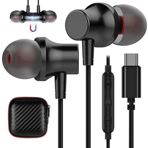 Écouteurs filaires USB C à basses magnétiques pour Samsung S24
