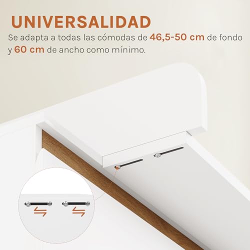Miniatura 4 de Woltu Cambiador Para Bebé 60x80x10 Cm, Adaptador Para Cómoda, Apto Para Profundidad 46,5-50 Cm, Tablero Cambiador De Mdf, Color Blanco