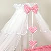 Pro Cosmo Hemel klamboe, 480 cm + houder voor babybed, baldakijn, bedhemel, hartjes, hemelstang, wit, roze met stippen