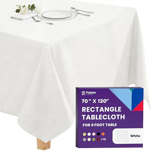 Image of Gee Di Moda Rectangle Tablecloth - 70 x 120 Inch White Table Cloth for 6 or 8 Foot Rectangle Tables - Heavy Duty Washable Fabric - for Holiday Party, Dinner, Weddings, Baby Shower & Events
