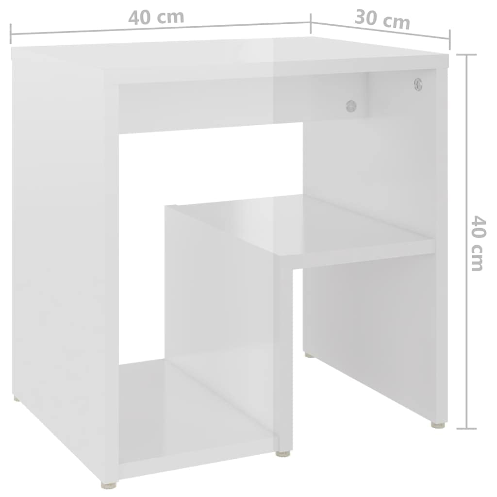 vidaXL Tables de Chevet 2 pcs, Armoires de Nuit avec Étagère, Armoires de Lit, Meubles de Rangement Chambre, Moderne, Blanc Brillant Bois d'Ingénierie