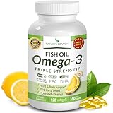 ★ BEST TRIPLE STRENGTH Omega 3 Fish Oil Pills ★ 2500mg HIGH POTENCY Lemon Flavor 860mg EPA 650mg DHA 100% Pure Burpless Liquid Softgels 120 Capsules Best Supplement For Brain Joints Eyes Heart Health