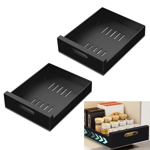 Cajón telescópico de cocina, cajones extraíbles, estantes de almacenamiento, insertos de cajones, armarios de cocina, armarios de cocina, no requiere clavos (negro, 25-2)