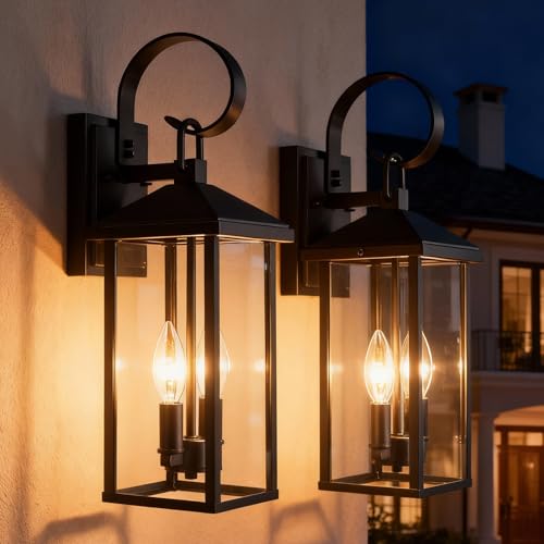 Starcurin Porch Lights Outdoor Wall Light Fixtures Wall Mount, Modern Exterior Lighting Fixtures with Clear Glass Waterproof, 2-Light E12 Sockets Outside Garage Lights for House Patio Porch, 2 Pack by Starcurin - Used condition - US$73.41