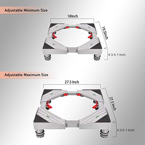 Strong Refrigerator Stand Washer Dryer Stand Moving Dolly Rollers with 4 Adjustable Feet and 8 Locking Rubber Casters Wheels for Fridge Washing Machine Pedestal