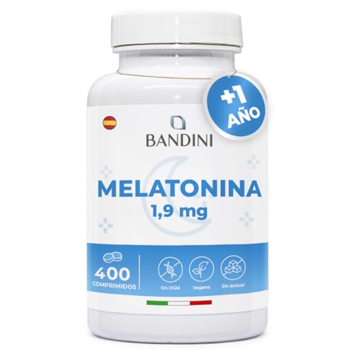 Bandini® Melatonina Pura 1,9 mg - 400 Comprimidos Veganas - Más de 1 Año de Suministro - Inductor del Sueño Natural - Fácil de Tragar, Suplemento para un Mejor Descanso, Fuerte para Dormir