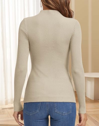 Image of ATHMILE Women's 2026 Fall Long Sleeve Pullover Ribbed Knit Sweater Low Mock Neck Slim Fit Basic Casual Tee Tops