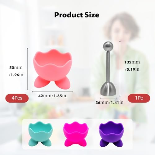 4PCS Lustig Eierbecher Set, Eierbecher Lustig mit 1 X Edelstahl Eiöffner, Eierständer Eierhalter Kinder Frühstücks Egg Cup für Rohes Gekochtes Eier Brunch – Bild 3