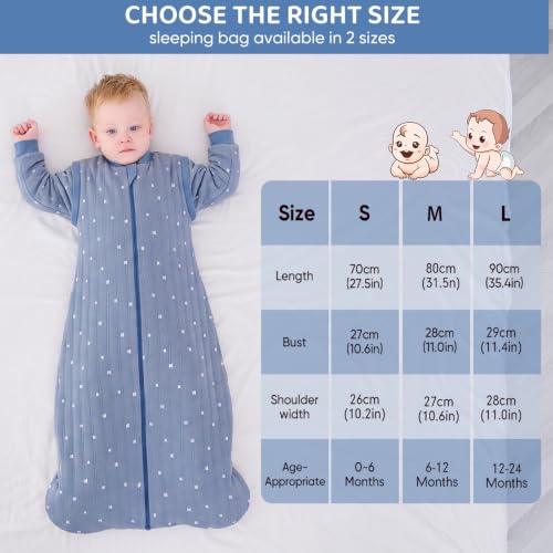 Image of Baby Sleep Sack, TOG 2.5 Winter Wearable Blanket, Removable Long Sleeves Baby Sleeping Bag for Infants and Toddlers, Super Soft Warm Comfortable Sleeping Sack, Blue White Stripes, 6-18M
