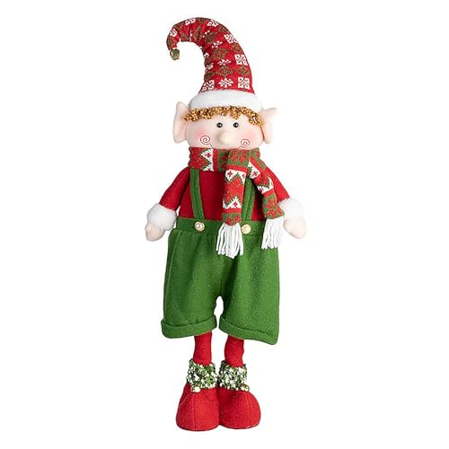 JDEFARF Figura de Felpa Telescópica de Navidad, Muñecas de Peluche de Elfo de Navidad, Lindos Juguetes de Estante de Felpa, Muñeca de Navidad, Muñeca de Elfo de Pierna Larga para (Chico)