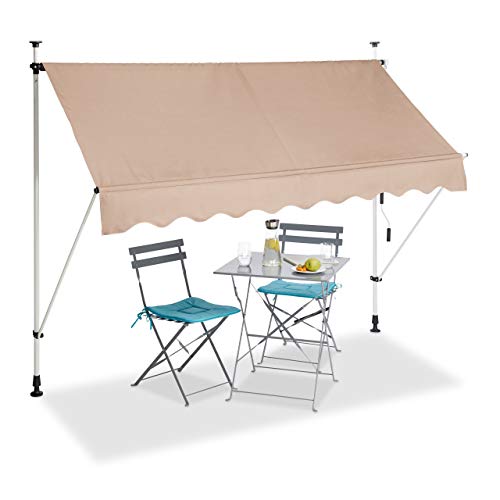 Relaxdays, beige Auvent rétractable 250 cm Store manuel balcon marquise soleil terrasse hauteur réglable sans perçage, 250 x 120 cm