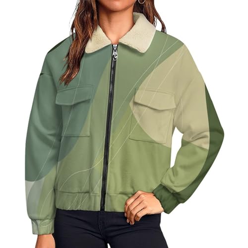 Chaqueta de forro polar para mujer con cremallera completa y curvas geométricas