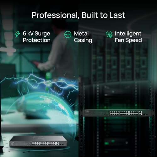 Image of TP-Link Omada 24 Port Gigabit PoE Switch, Easy Managed, 384W Budget, PoE+ Compliant, Up to 250m PoE Distance, Auto Recovery, VLAN, Auto Loop Prevention, with Fan, Managed by Omada(ES228GMP)