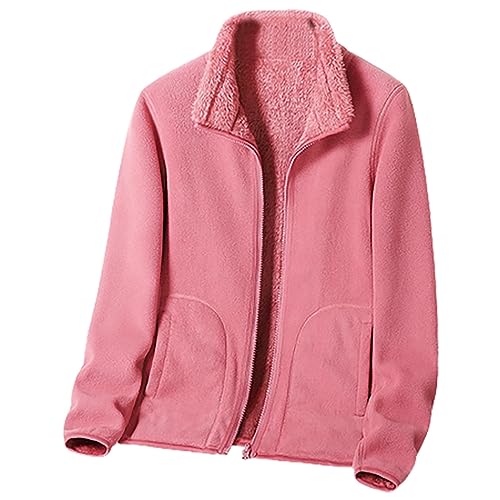 Chaqueta de forro polar para mujer, con cremallera completa, cuello alto, forro de felpa, chaqueta cálida para exteriores, Rojo De La Sandía, L