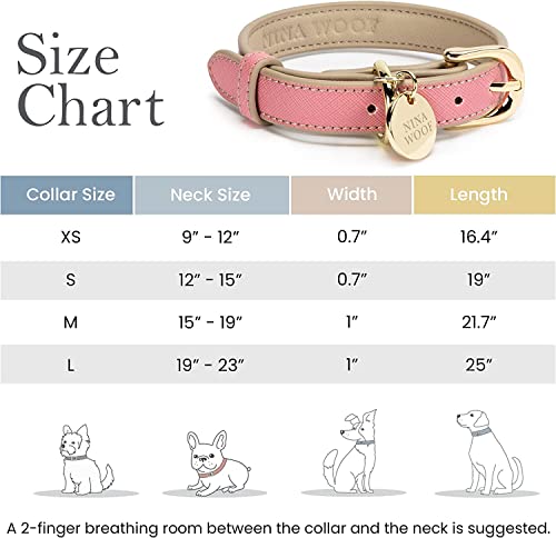 Rio Vegan Leather Dog Collar - Classy Pink Collar for Large Medium & Small Dogs - Comfortable with Golden Buckle (S 34cm - 40cm) - Image 2