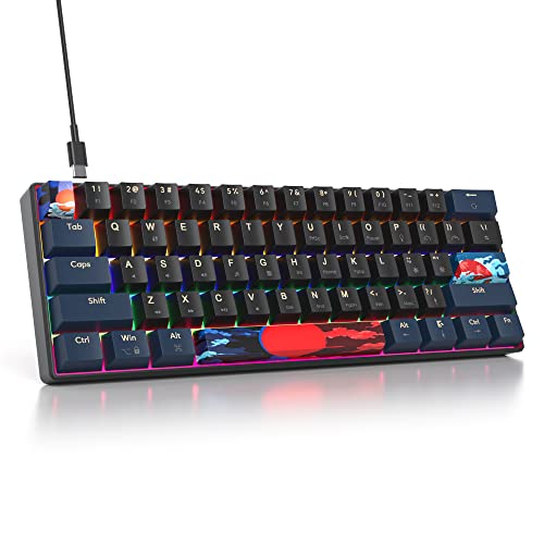 Image of 60 Percent Gaming Keyboard Mechanical with Linear Red Switch, 60% Wired Ultra-Compact Mini Keyboard Rainbow with PBT Keycaps for Ps4 /Ps5 /Xbox(61 Blue)