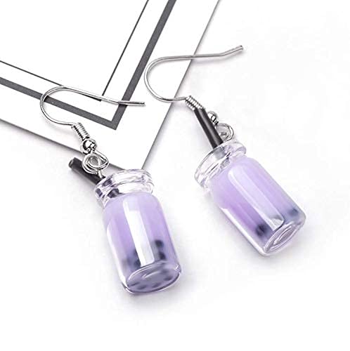 Yinlin Funny Pearl Milk Tea Cup Dangle Drop Earrings Gift Party Jewelry(Purple) #TOP4