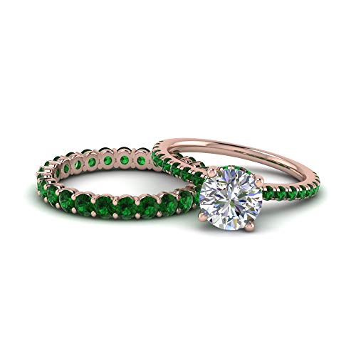 Image of Choose Your Gemstone Hidden Halo Diamond CZ Ring with Gemstone Band Rose Gold Plated Round Shape Wedding Ring Sets Minimal Modern Design Birthday Gift Wedding Gift US Size 4 to 12