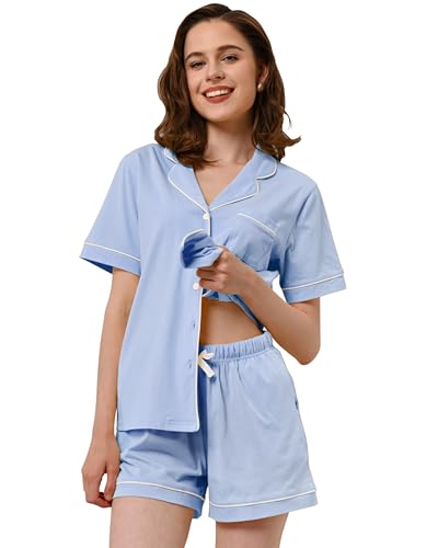 Image of NAP BOUND 100% Cotton Pajamas for Women Sets 2 Pieces Pjs Button short sleeves with Pockets Soft Sleepwear Loungewear XS-XXL