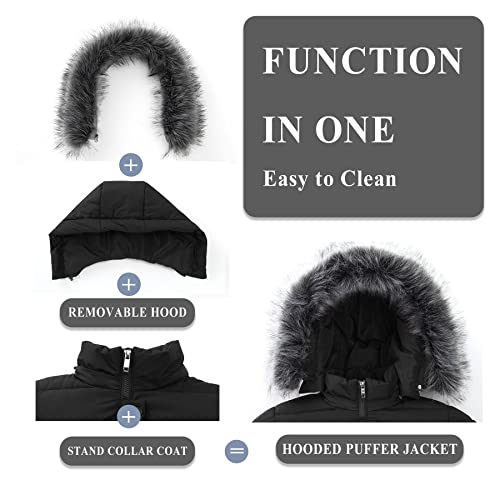 Ggleaf Women's Winter Snow Jacket Puffer Coat With Removable Faux Fur Trim And Hood Black Large #TOP7