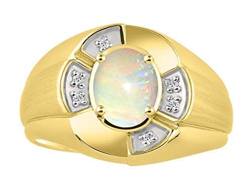 Image of Rylos Yellow Gold Plated Silver Men's & or Ladies Ring with 8X6MM Oval Gemstone & Diamonds - Unisex Color Stone Birthstone Ring Sizes 7-13