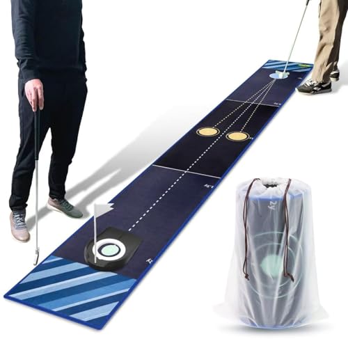 Portable Golf Practice Putting Mat for Indoor Outdoor 8ft Practice Green with Hole Cups Distance Markers, Anti-Slip Base, Distance Markers Anti Slip Base for Home, Office, Backyard