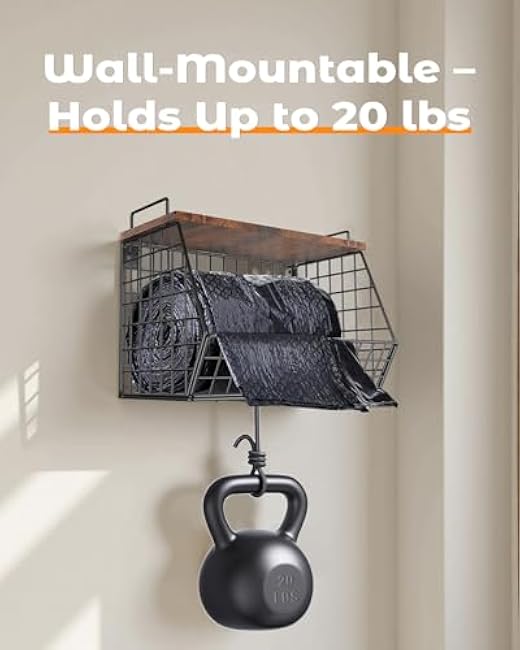 Extra Large Trash Bag Holder Under Sink, Wall Mounted Garbage Bag Dispenser Roll Holder for 13/33 Gallon Trash Bags, Kitchen/Pantry/Laundry Room Organization Basket Storage Bin, Tool-Free Assembly
