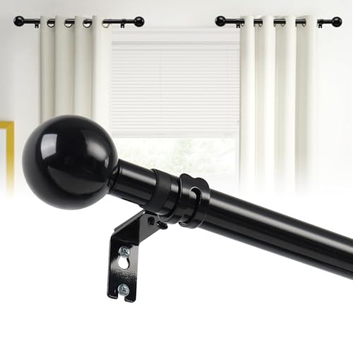 12-20 Inch 1 Side Curtain Rod Set of 2 Adjustable Black Curtain Rods Side Short Curtain Rod with Decorative Finals Heavy Duty Side Curtain Rod Set for Windows Cafe French Door