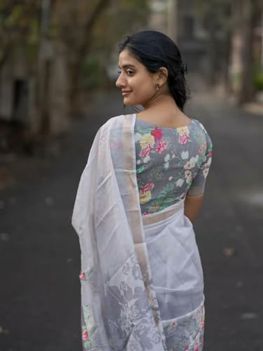 Image of C J Enterprise Women Banarasi Kanjivaram Style Linen Saree
