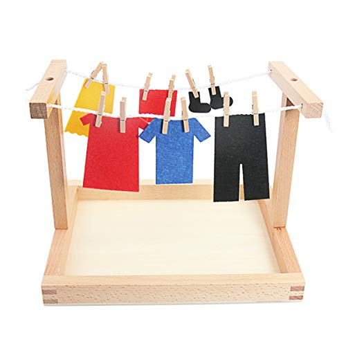 Image of Montessori Wooden DIY Mini Simulation Clothes Drying Frame Clothes Suit Toys for Baby Children Basic Life Practice Training Toys