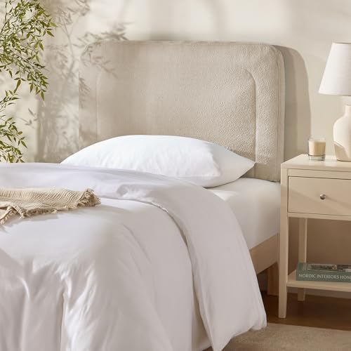 Hearth & Harbor Twin Headboard Only Floating Wall Mounted Headboard Twin Size Easy Assemble Upholstered Peel and Stick Headboards 3D Soundproof Bed Wall Panels Boucle Stick on Headboards Beige