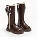 Girls Knee High Boots Leather Tall Winter Riding Boots with Back Zipper Faux Fur Ball Decorations Comfortable Round Toe Fashion Combat Boots for Little Kid/Big Kid(11 M US Little Kid,Brown)
