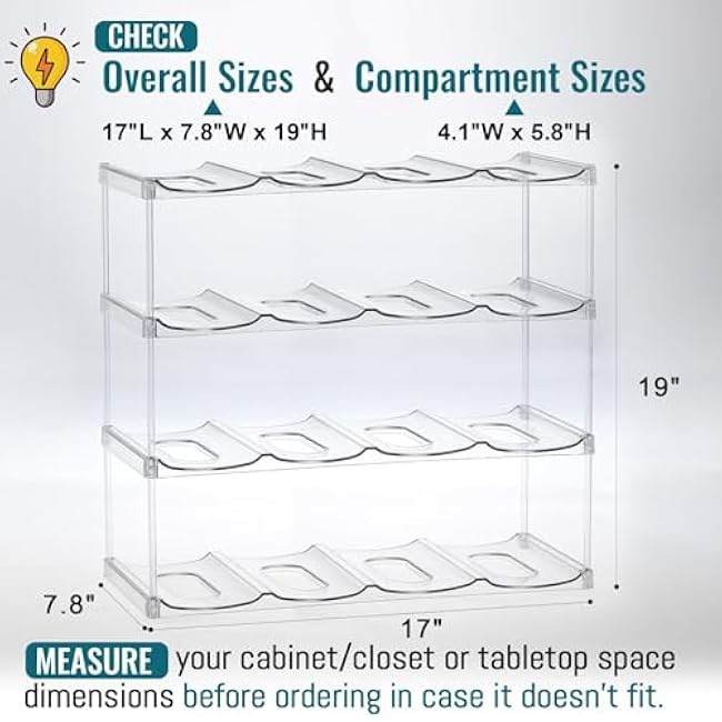 Design for Stanley 40 OZ & Large Bottles & Tumblers with Handle - Acrylic Water Bottle Organizer - Stackable Clear Wine Rack Cup Holder for Home Kitchen Pantry Shelf Countertop Cabinet, 4 Tier Hold 16