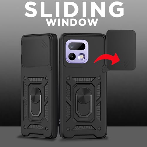 Image of Pikkme Back Cover for Realme 16 Pro 5G | 360 Protection Case | Sliding Camera Shield Cover & Ring Holder Stand D10 Tough Armor Bumper Case (Black)