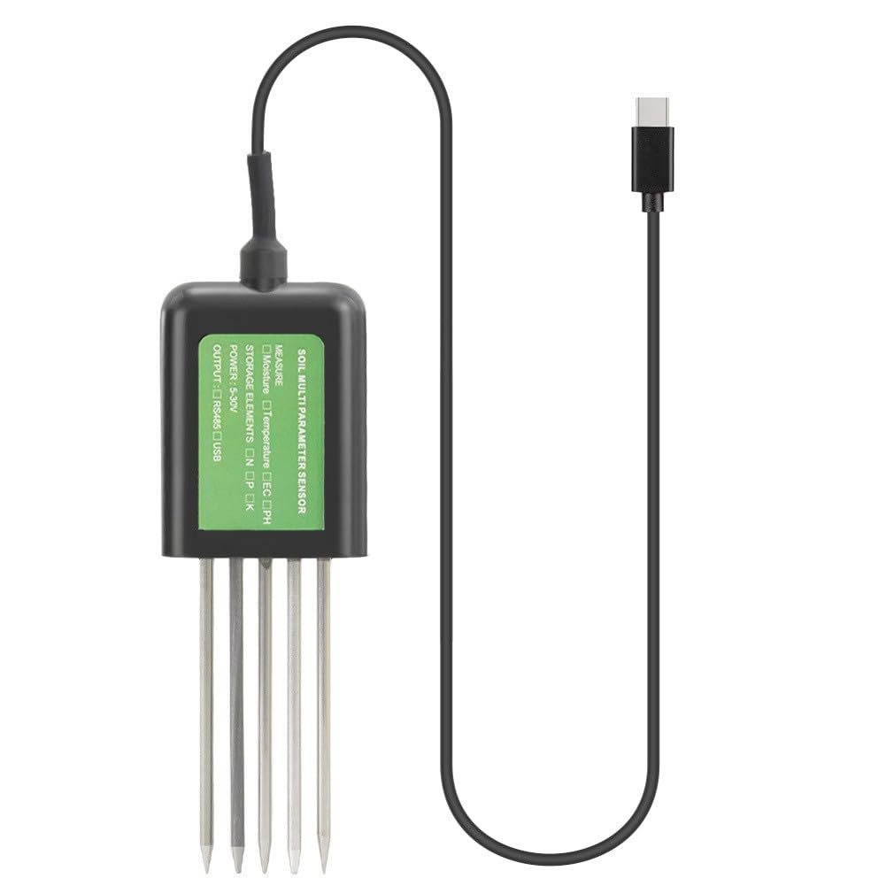 Medidor de suelo USB 7 en 1 para Android, IP68, humedad de la tierra, pH EC, sensor NPK con junta de resina epoxi y sonda de metal, análisis de datos en tiempo real para agricultura