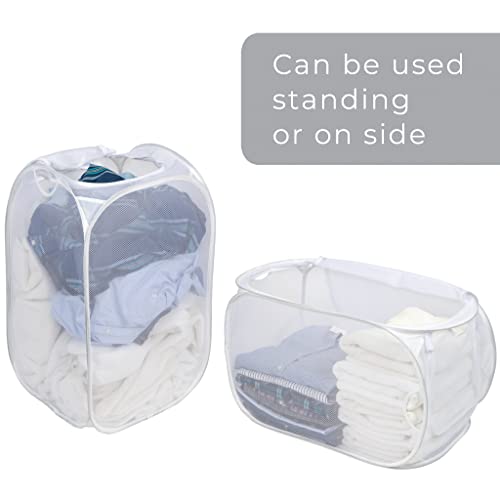Smart Design Deluxe Collapsible Laundry Baskets – Holds Up To 3 Loads, White – Pop-Up Laundry Hamper Stands Or Lays For Easy Organization And Storage – Laundry Basket Made With Breathable Mesh #TOP4