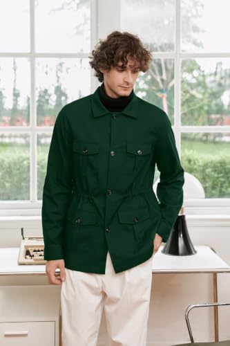 Image of Betusline Men's Safari Linen Long Sleeve Military Cargo Jacket | breathable lightweight material military coat casual wear long sleeve cargo with pockets excellent gift