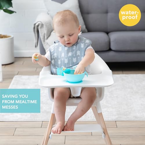 Bumkins Bibs for Girl or Boy, SuperBib Baby and Toddler for 6-24 Mos, Essential Must Have for Eating, Feeding, Baby Led Weaning Supplies, Mess Saving Catch Food, Waterproof Soft Fabric, Gray Arrows2
