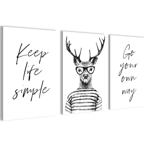 Novart Bilder Set Lustige Tiere Hirsch - Kein Extra Rahmen benötigt -...