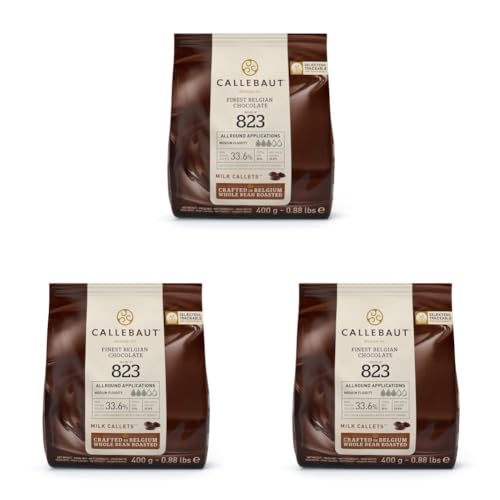 Image of Callebaut 823 Milk Chocolate Callets - 400 g | Belgian Chocolate | 33.6% Cocoa (Pack of 3)