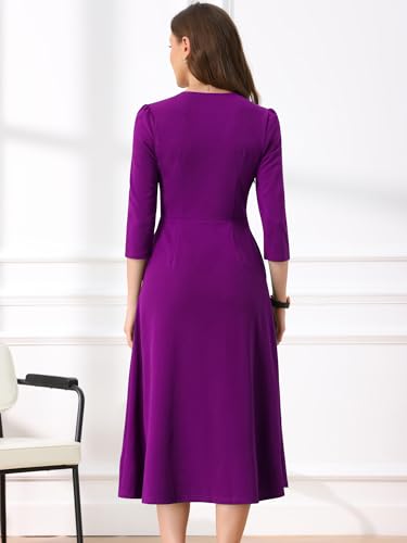 Image of Allegra K Womens 3 /4 Sleeve A-Line Business Work Formal Midi Dress