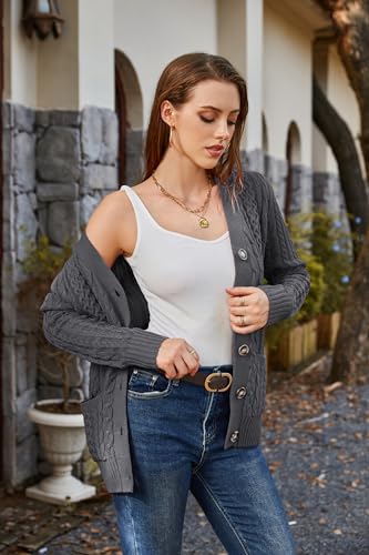 Image of Womens Cardigan Sweaters Cable Knit Sweater 2026 Fall Winter Chunky Open Front Button Down Coats with Pockets