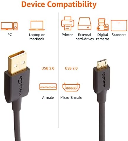 Amazon Basics USB-A to Micro USB Charging Cable, 480Mbps Transfer Speed with Gold-Plated Plugs, USB 2.0, 1.82 m, Black - View 7