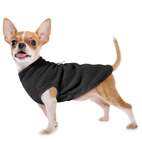 Image of Sleeveless Pullover Fleece Vest for Small Dogs: Cozy Polyester Dog Jacket, Tank Top Sweater with Leash Ring and Armholes, Crisp, Warm, and Easy-to-Wear Design for Everyday Comfort Black XL