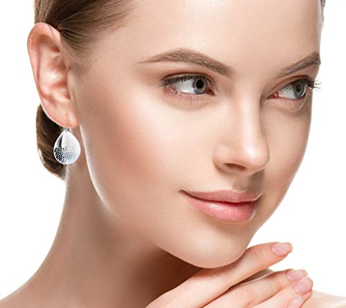 Solidsilver - Sterling Silver Teardrop Diamond-Cut Bottom Design Dangle Hook Earrings #TOP1