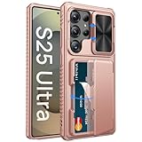 Vihibii Galaxy S25 Ultra ケース 背面 カード収納 (4枚) [RFIDブロッキング] カメラレンズ保護 米軍MIL規格取得 カバー 耐衝撃 滑り止め 手帳型 ギャラクシー S25 ウルトラ スマホケース （ローズゴールド）