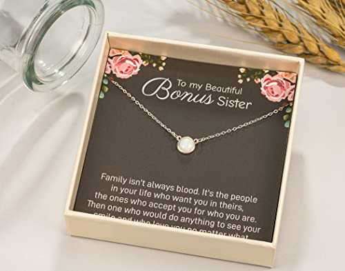 Rarelove Sister In Law Christmas Gifts,Gifts For Sister In Law,To My Bonus Sister 925 Sterling Silver White Opal Necklace For Unbiological Sister Gift,Wedding,Thank You,Bridesmaid,Bridal Shower Gift #TOP3