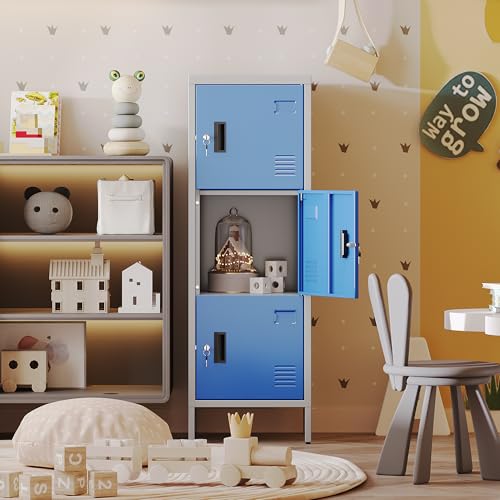 LOCENHU Armario de metal con orificios de ventilación, armario de metal de 3 puertas con soporte para tarjetas de visita, adecuado para la escuela, la oficina y el hogar, montaje en casa, 120 cm x 40 - imagen 6