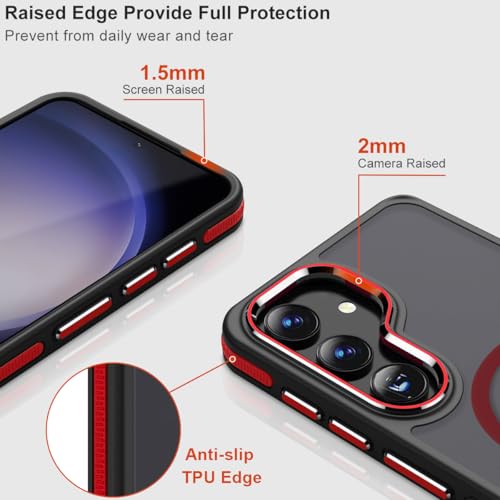Image of MALEWOLF for Samsung Galaxy S24 Case, [Built-in Stand] Anti-Skid TPU Edge & Matte Translucent S24 Cover, Compatible with Magsafe, Slim Shockproof Magnetic Phone Case for S24 5G (Black /Red)